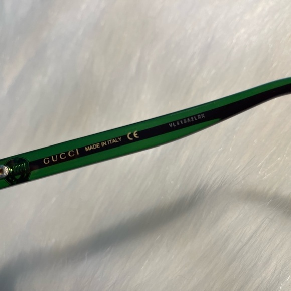 GUCCI 55MM ROUND BLACK FRONT GREEN SIDE RACING STRIPES GG SUNGLASSES - Picture 8 of 11